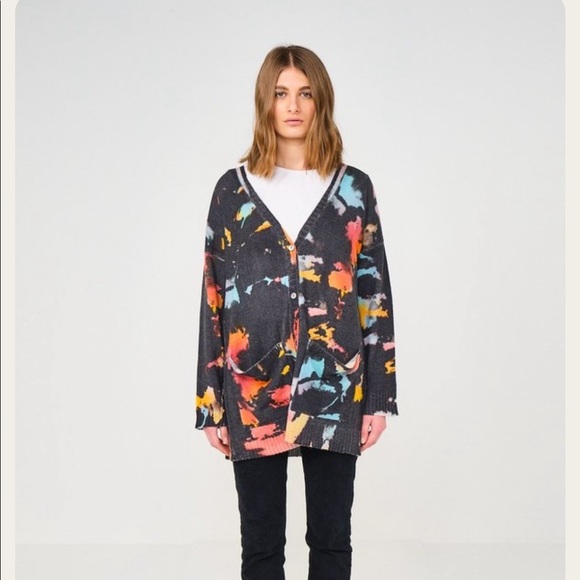 BRODIE SUPERNOVA OVERSIZED CARDIGAN IN ORGANIC WHITE/SUPER NOVA PRINT - Picture 2 of 9